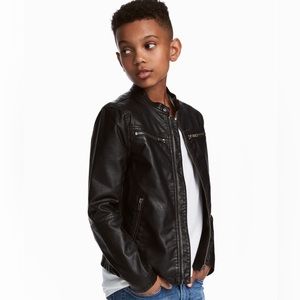 H&M black faux leather kids jacket with zippers - size 8